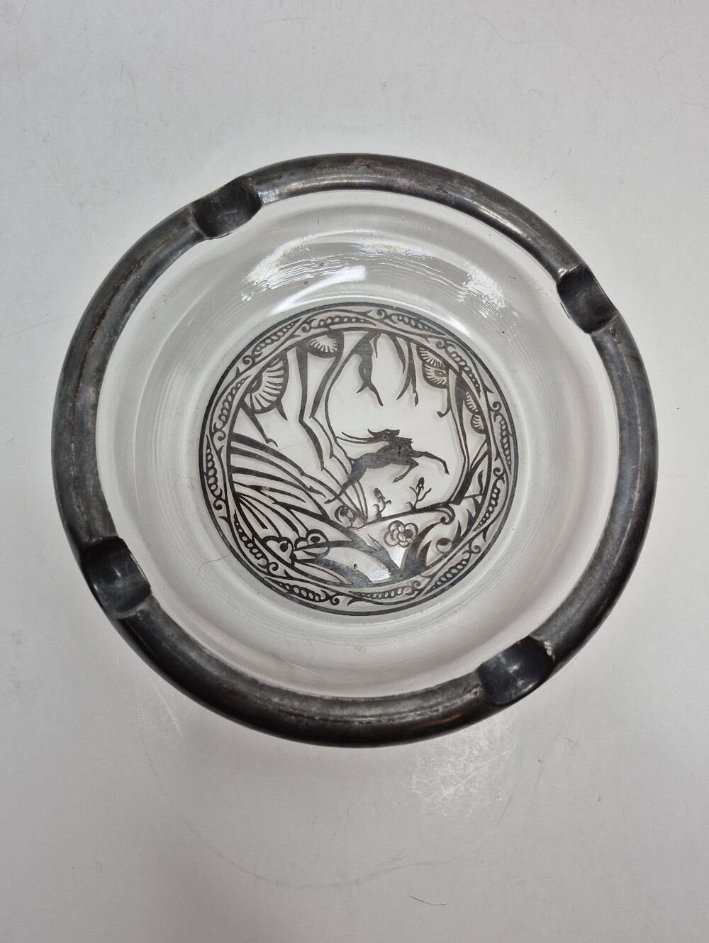 Vintage MCM Rockwell Silver Company Ashtray Leaping Fawn Motif